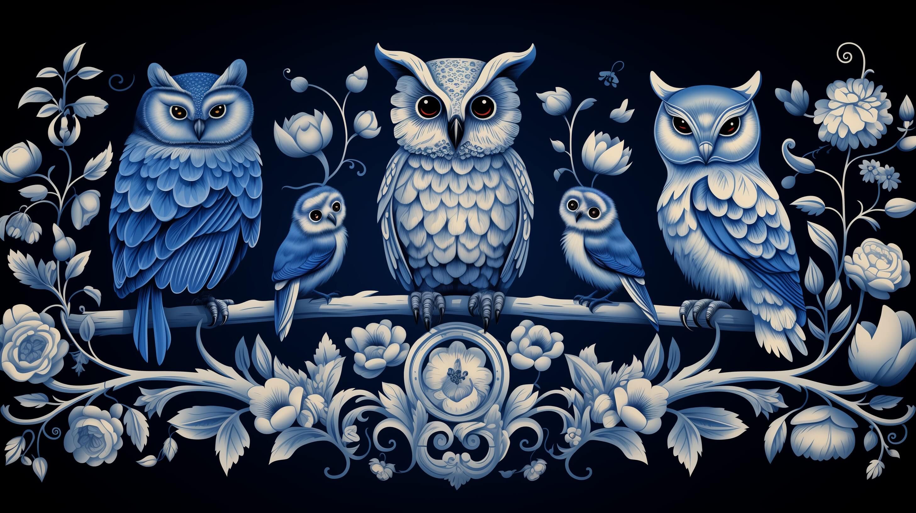 Blue decorations with owls