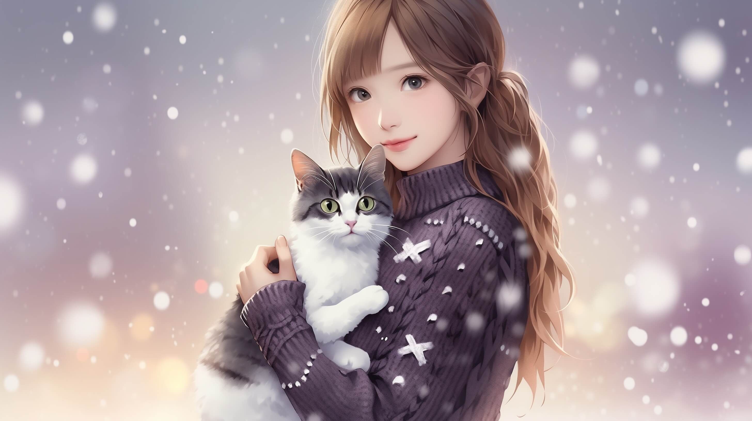 Christmas Girl and Cat Portrait