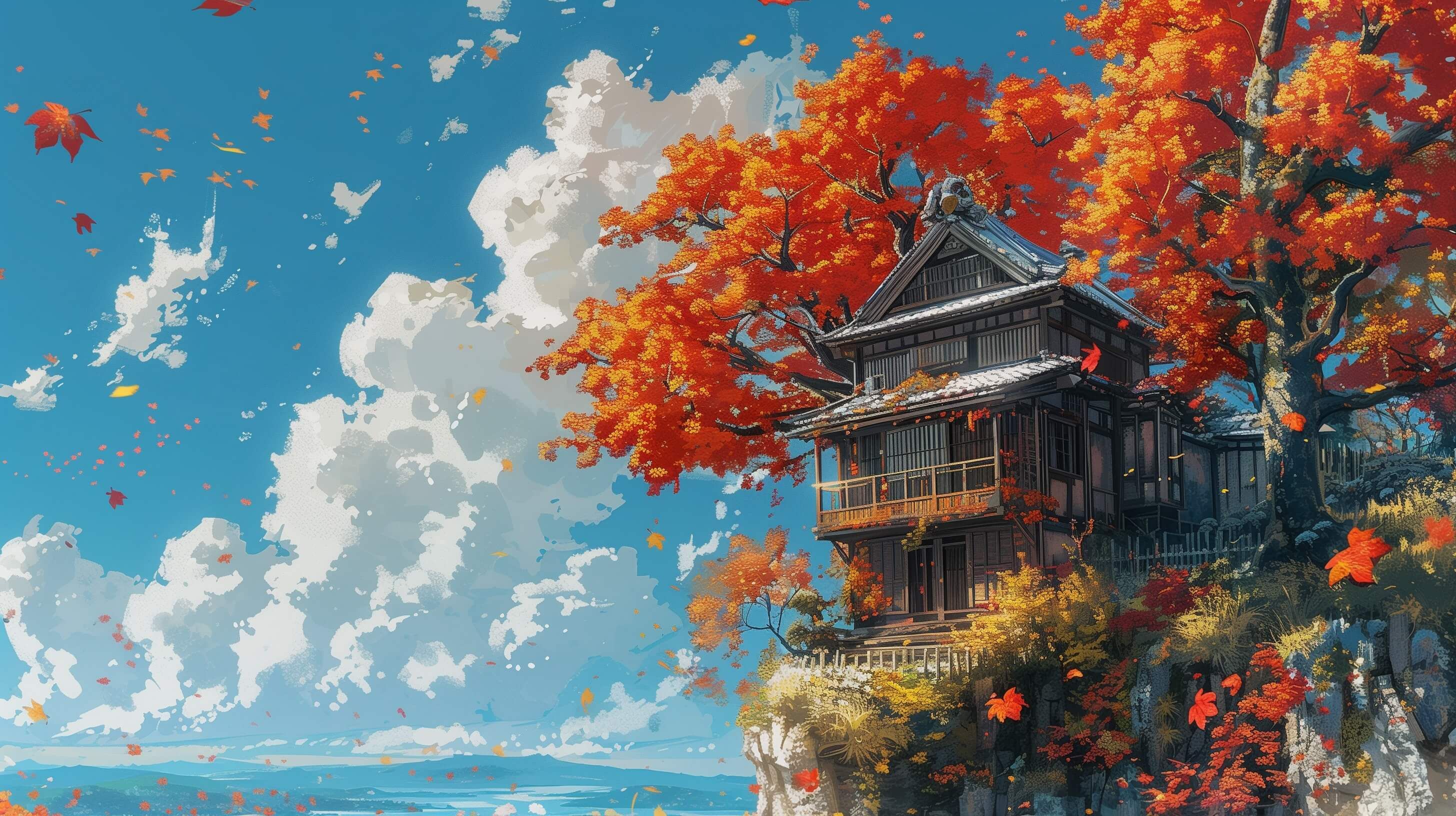 House on cliff anime aesthetics