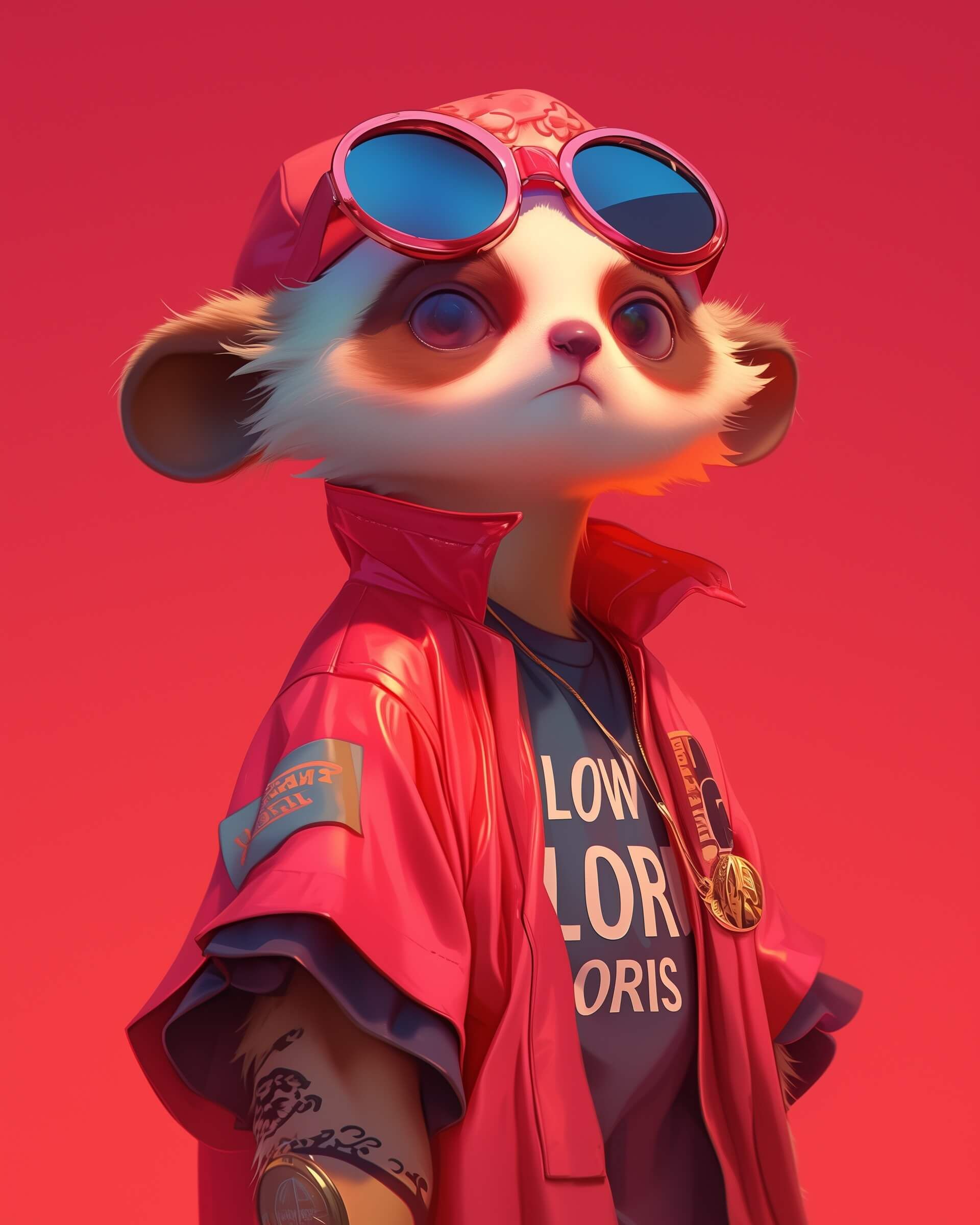 A trendy animal with modern outfit on red background