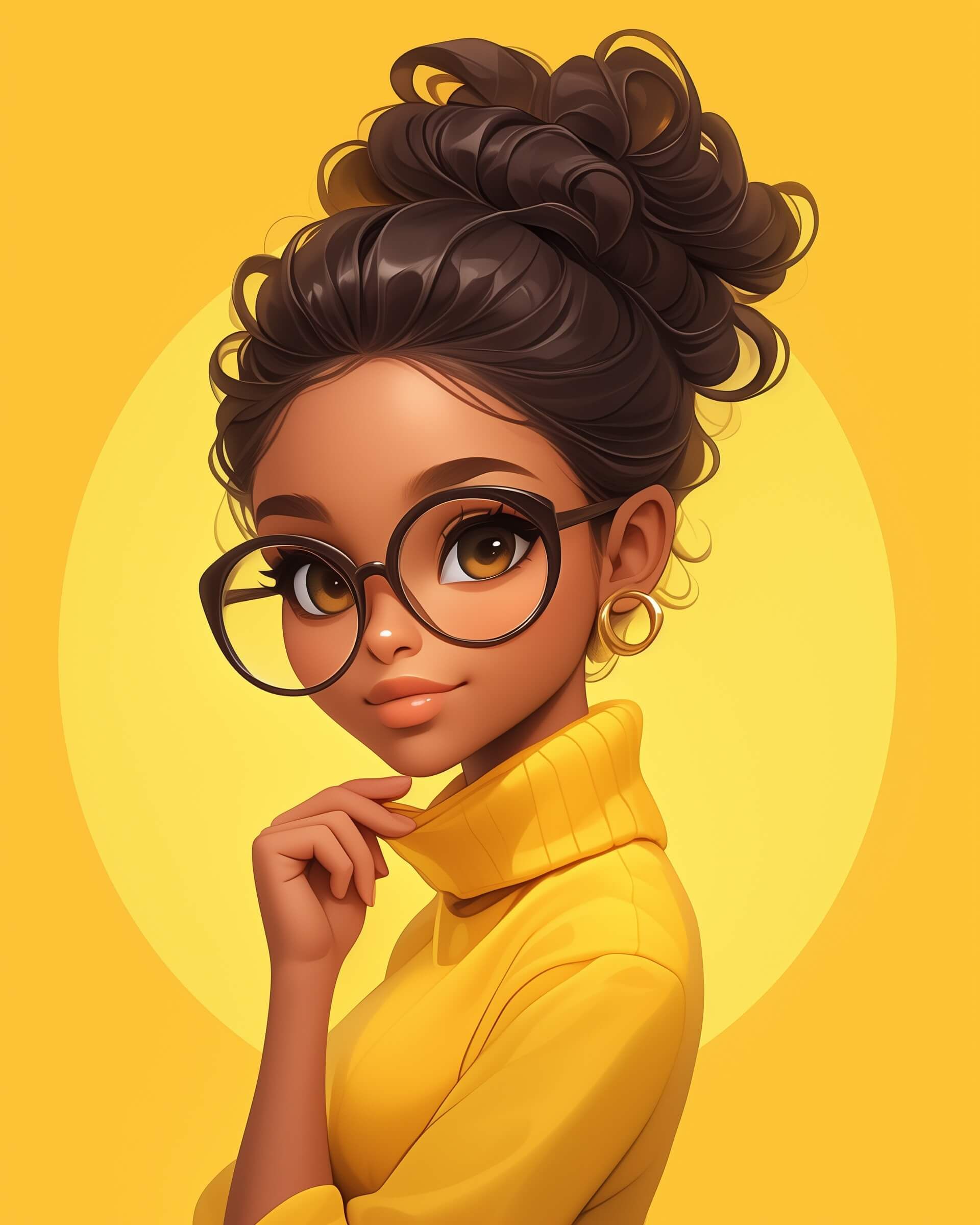 A girl with glasses on yellow background